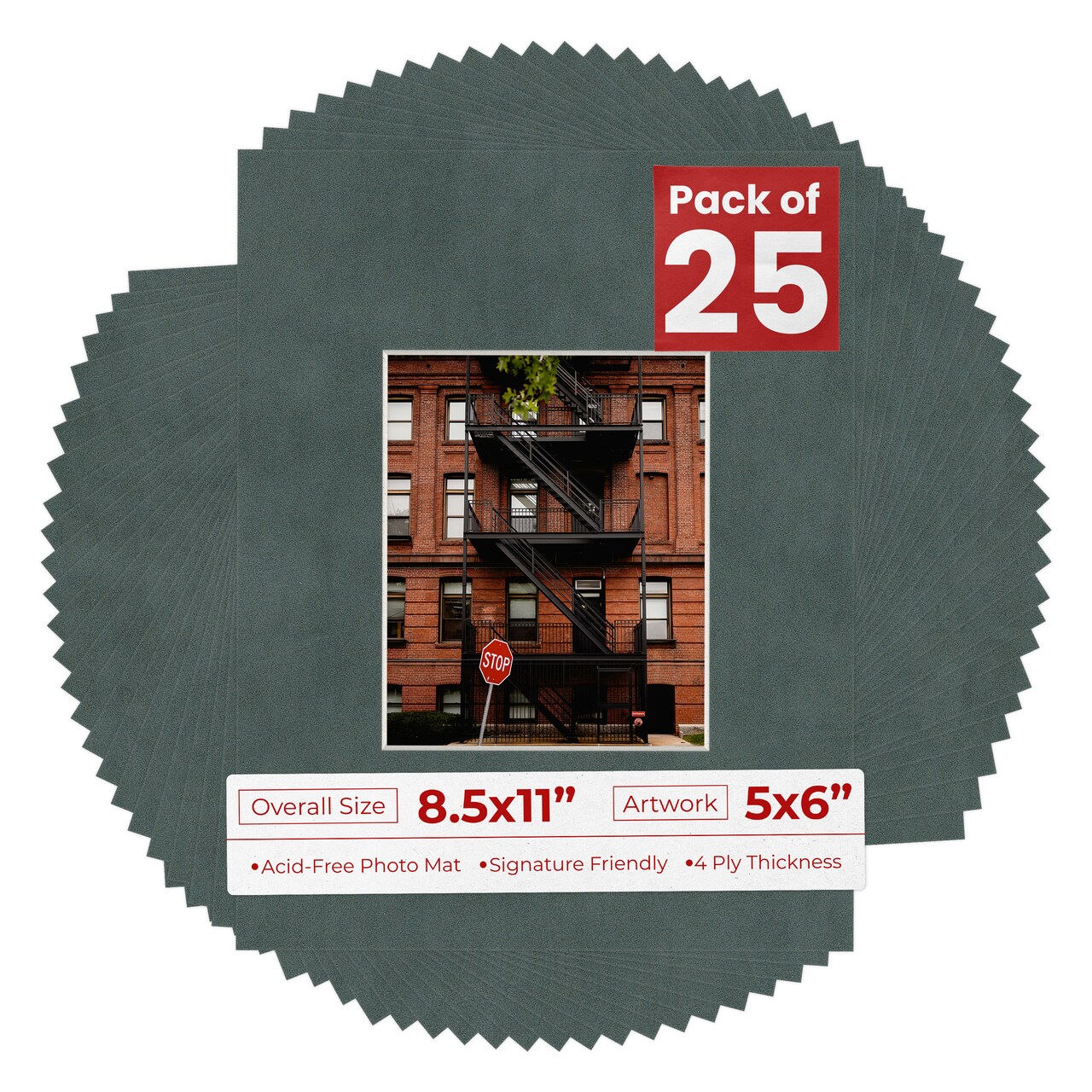 Dark Grey Suede Mat Board for 8.5x11 Frames - Fits 5x6 Photos